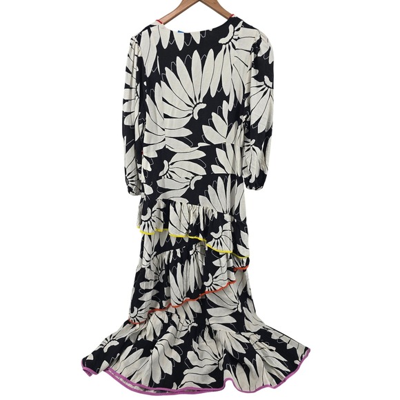 Farm Rio Anthropologie Dress Womens Large Black Banana Print Tiered Maxi Cutout - Picture 5 of 5
